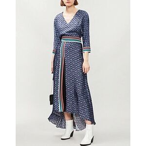 Maje Paris Blue Geometric Print Maxi Dress Size 1 (S) – 100% Viscose Lightweight